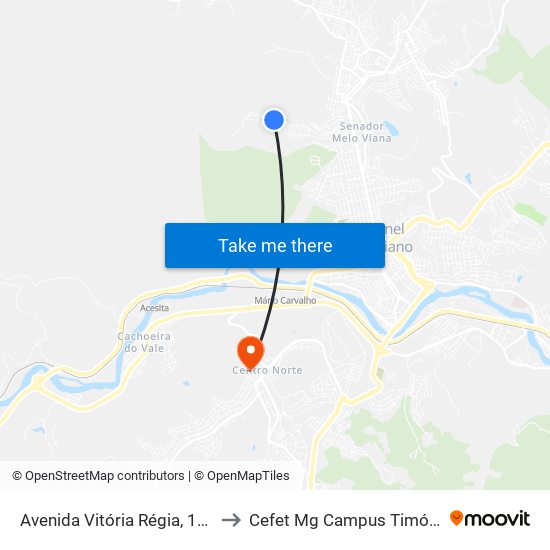 Avenida Vitória Régia, 1670 to Cefet Mg Campus Timóteo map