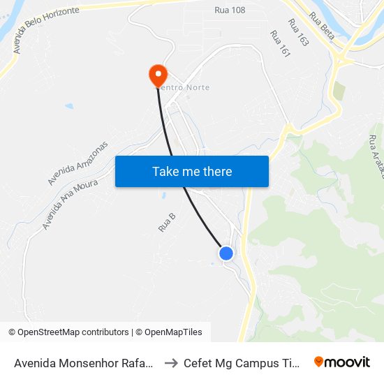 Avenida Monsenhor Rafael, 410 to Cefet Mg Campus Timóteo map