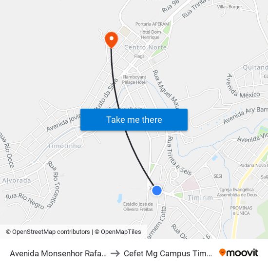 Avenida Monsenhor Rafael, 2 to Cefet Mg Campus Timóteo map