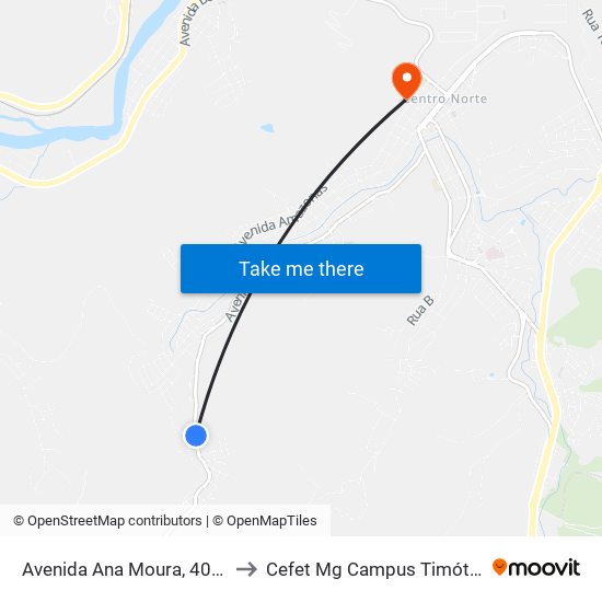 Avenida Ana Moura, 4038 to Cefet Mg Campus Timóteo map