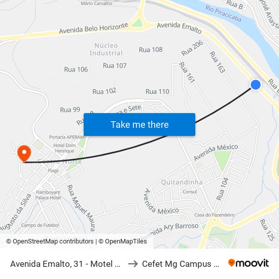 Avenida Emalto, 31 - Motel Las Vegas to Cefet Mg Campus Timóteo map