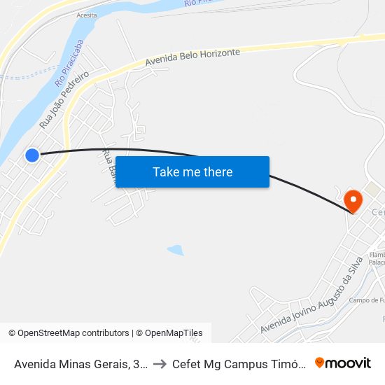 Avenida Minas Gerais, 340 to Cefet Mg Campus Timóteo map