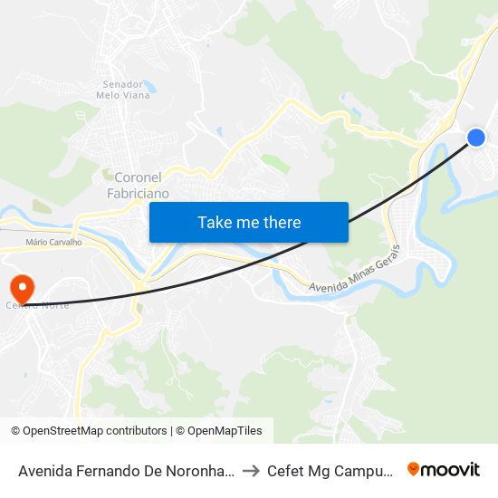 Avenida Fernando De Noronha, 615 - Sindipa to Cefet Mg Campus Timóteo map