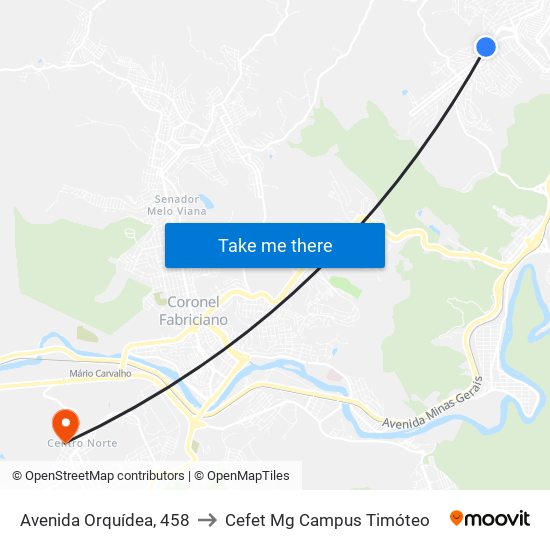 Avenida Orquídea, 458 to Cefet Mg Campus Timóteo map