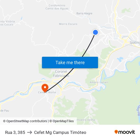 Rua 3, 385 to Cefet Mg Campus Timóteo map