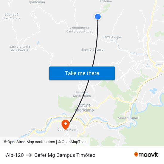 Aip-120 to Cefet Mg Campus Timóteo map