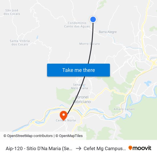Aip-120 - Sítio D'Na Maria (Sentido Tribuna) to Cefet Mg Campus Timóteo map