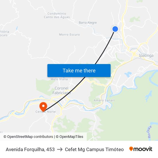 Avenida Forquilha, 453 to Cefet Mg Campus Timóteo map