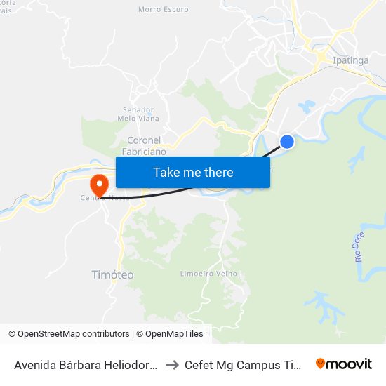 Avenida Bárbara Heliodora, 725 to Cefet Mg Campus Timóteo map