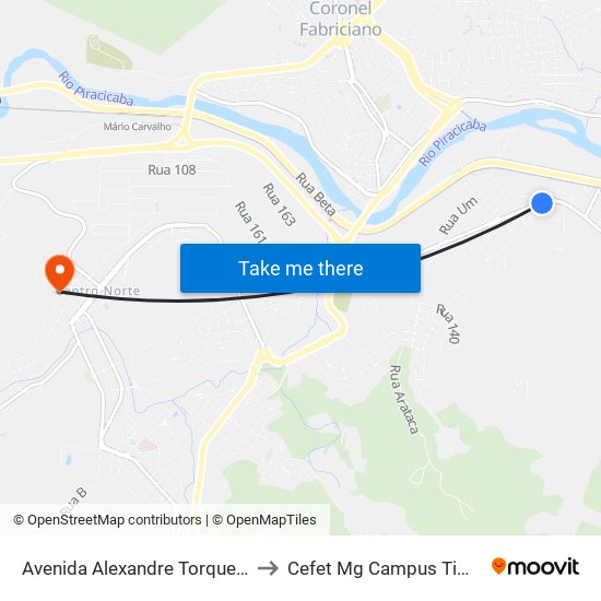 Avenida Alexandre Torquetti, 84 to Cefet Mg Campus Timóteo map