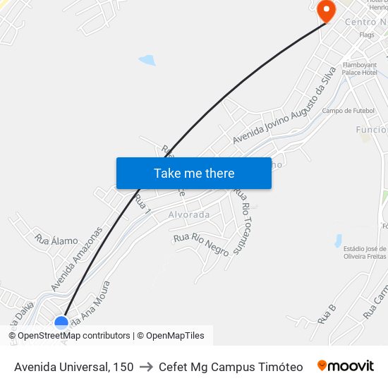 Avenida Universal, 150 to Cefet Mg Campus Timóteo map