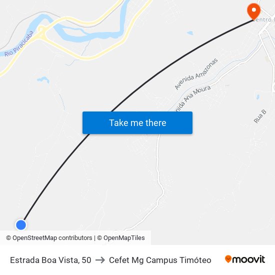 Estrada Boa Vista, 50 to Cefet Mg Campus Timóteo map