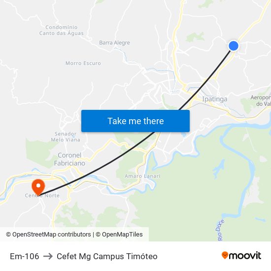 Em-106 to Cefet Mg Campus Timóteo map