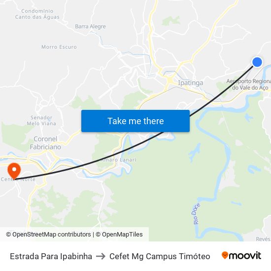 Estrada Para Ipabinha to Cefet Mg Campus Timóteo map