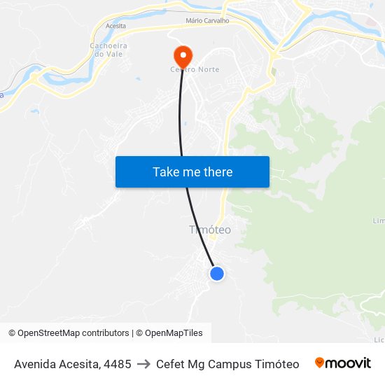 Avenida Acesita, 4485 to Cefet Mg Campus Timóteo map