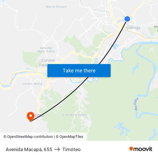 Avenida Macapá, 655 to Timóteo map
