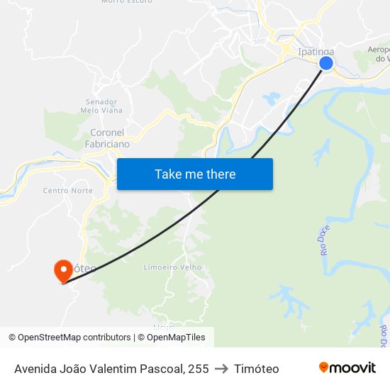 Avenida João Valentim Pascoal, 255 to Timóteo map