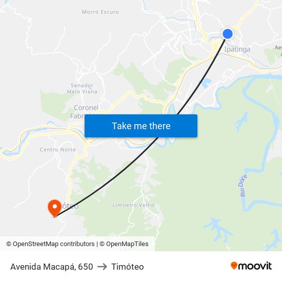 Avenida Macapá, 650 to Timóteo map