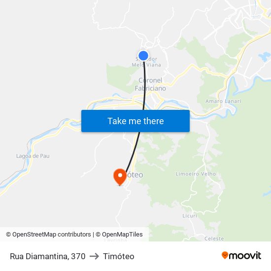 Rua Diamantina, 370 to Timóteo map