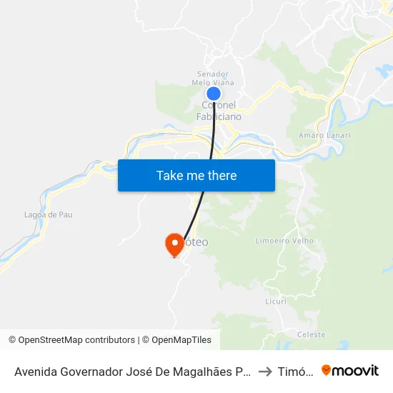 Avenida Governador José De Magalhães Pinto, 1726 to Timóteo map