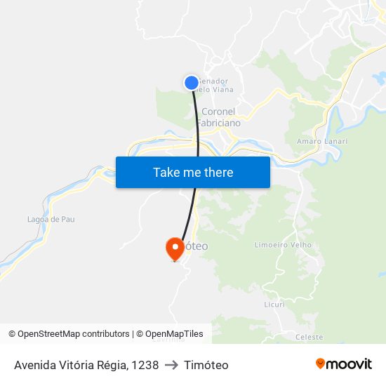 Avenida Vitória Régia, 1238 to Timóteo map