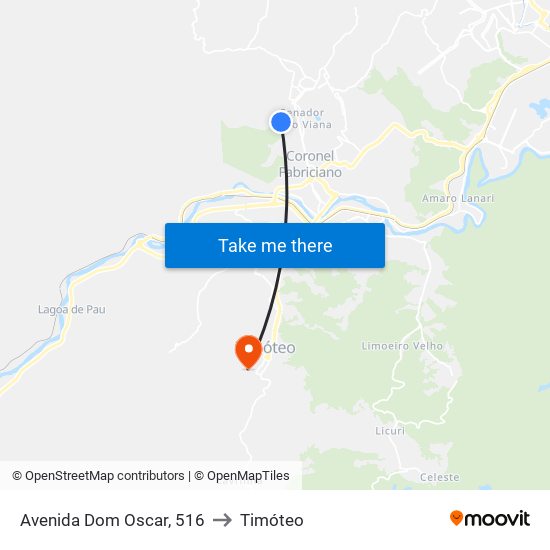 Avenida Dom Oscar, 516 to Timóteo map