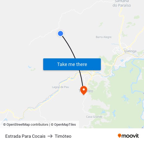 Estrada Para Cocais to Timóteo map