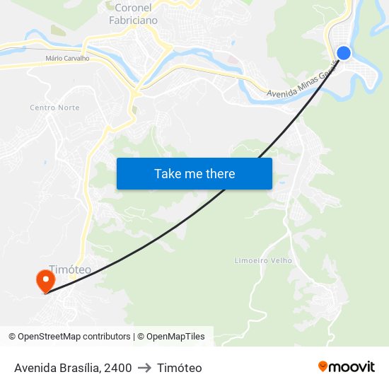 Avenida Brasília, 2400 to Timóteo map