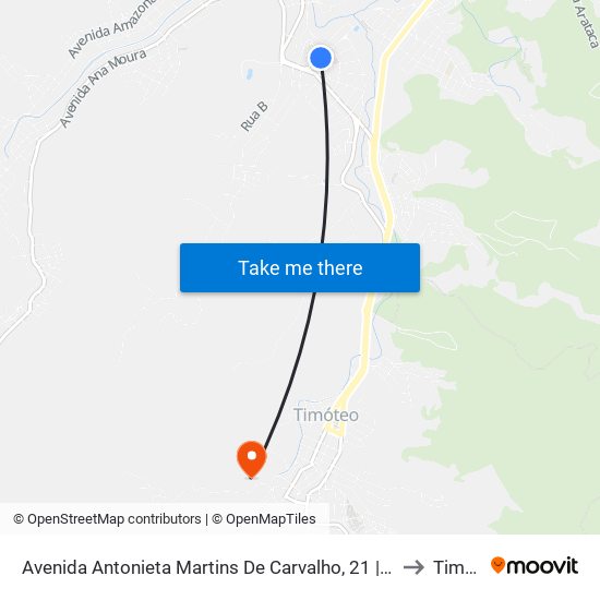 Avenida Antonieta Martins De Carvalho, 21 | Hospital Vital Brasil to Timóteo map