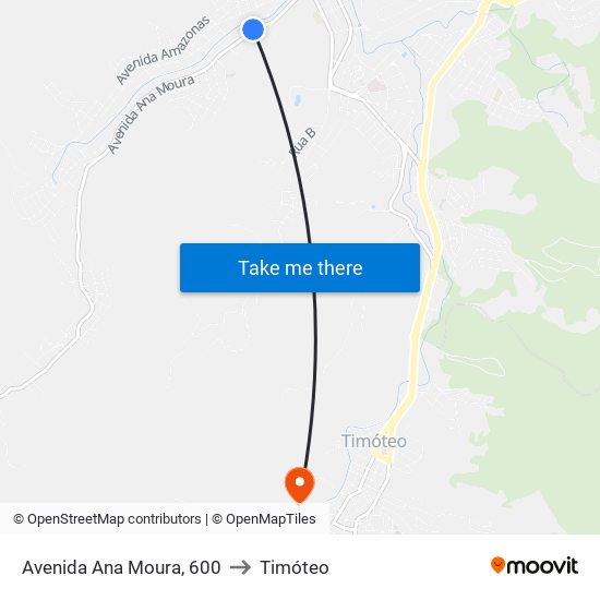 Avenida Ana Moura, 600 to Timóteo map