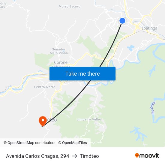 Avenida Carlos Chagas, 294 to Timóteo map