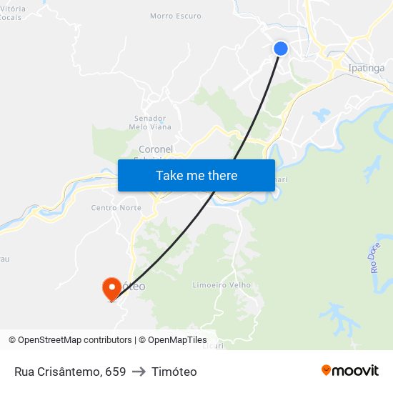 Rua Crisântemo, 659 to Timóteo map