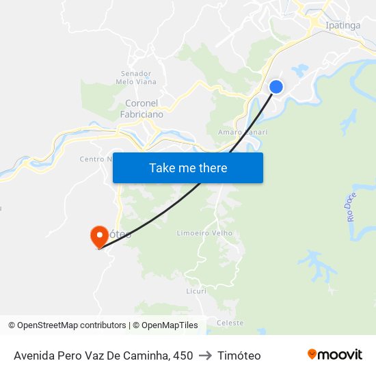 Avenida Pero Vaz De Caminha, 450 to Timóteo map