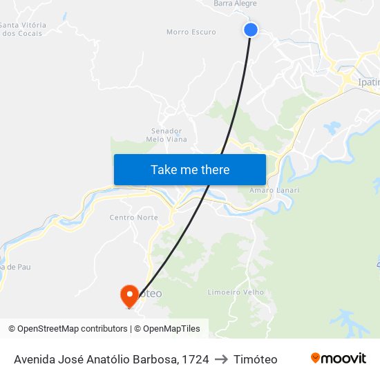 Avenida José Anatólio Barbosa, 1724 to Timóteo map