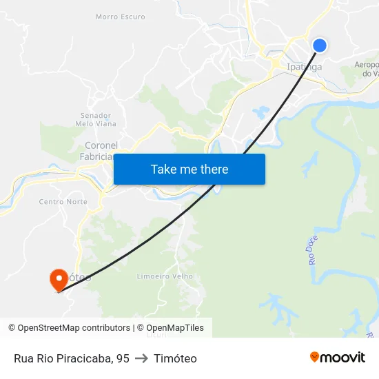 Rua Rio Piracicaba, 95 to Timóteo map