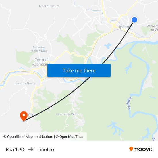 Rua 1, 95 to Timóteo map