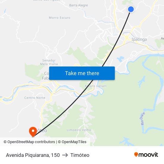 Avenida Piquiarana, 150 to Timóteo map