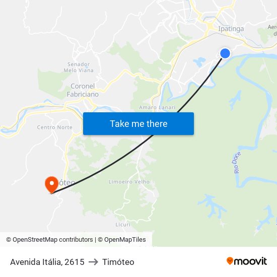 Avenida Itália, 2615 to Timóteo map