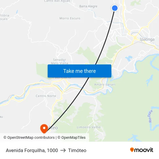 Avenida Forquilha, 1000 to Timóteo map