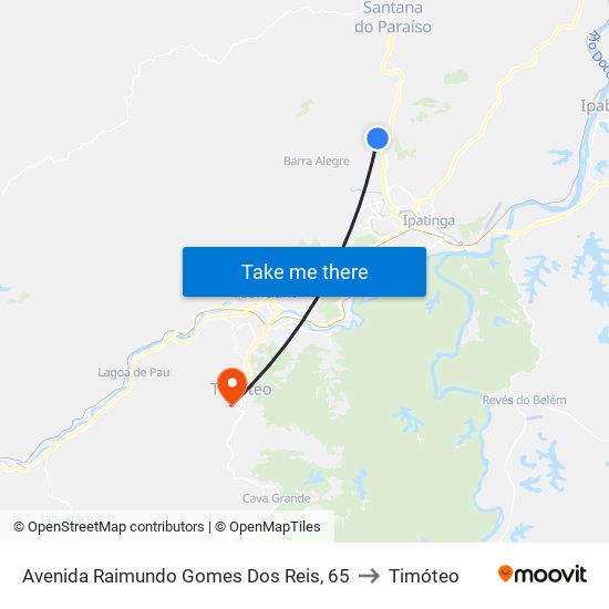 Avenida Raimundo Gomes Dos Reis, 65 to Timóteo map
