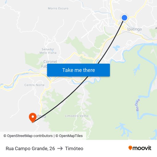 Rua Campo Grande, 26 to Timóteo map