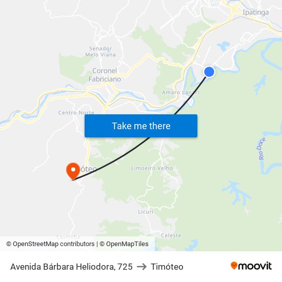 Avenida Bárbara Heliodora, 725 to Timóteo map