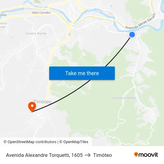 Avenida Alexandre Torquetti, 1605 to Timóteo map