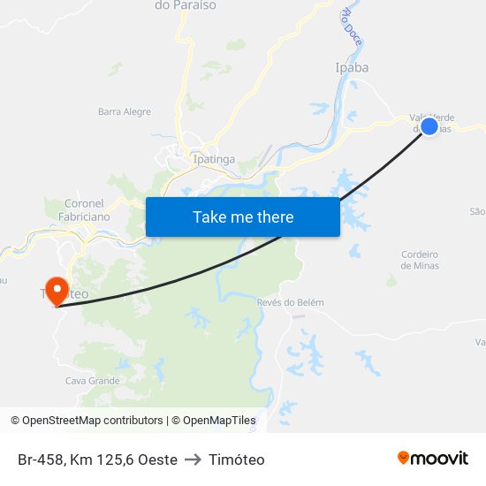 Br-458, Km 125,6 Oeste to Timóteo map