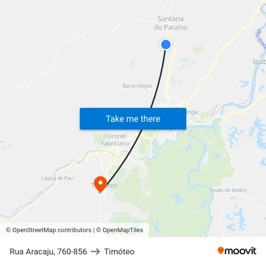 Rua Aracaju, 760-856 to Timóteo map
