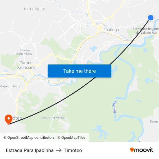 Estrada Para Ipabinha to Timóteo map