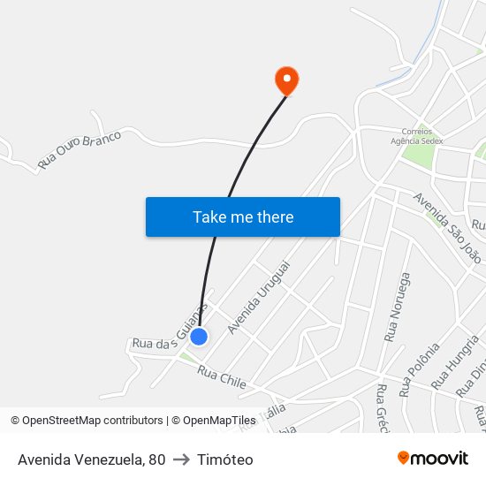 Avenida Venezuela, 80 to Timóteo map