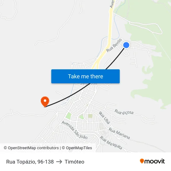 Rua Topázio, 96-138 to Timóteo map