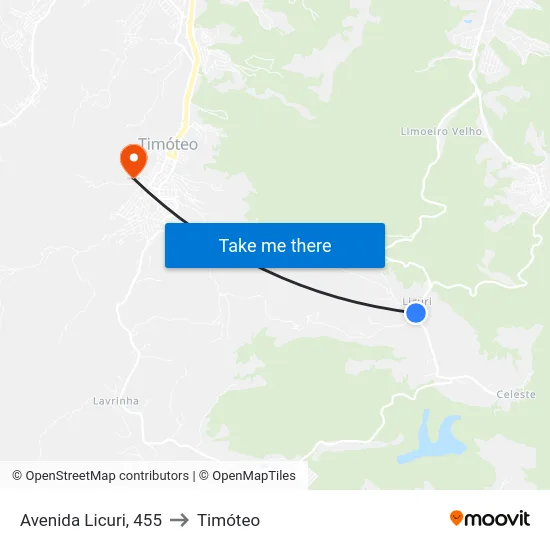 Avenida Licuri, 455 to Timóteo map