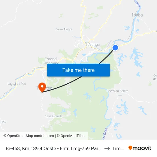 Br-458, Km 139,4 Oeste - Entr. Lmg-759 Para Pingo D'Água to Timóteo map